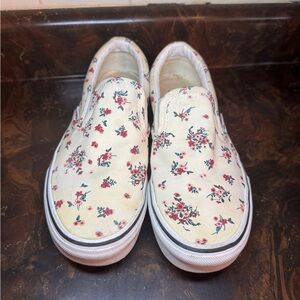 Vans Cream Floral Slip-On Sneakers